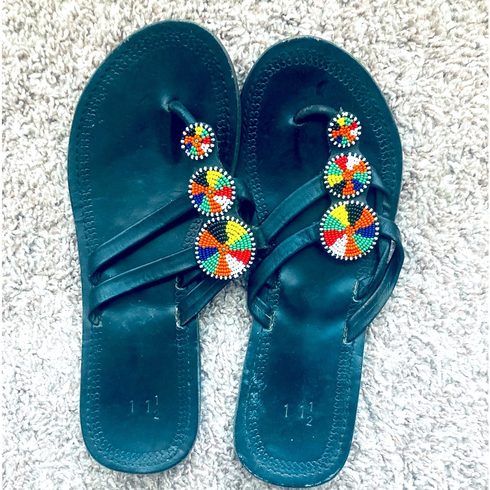 Black Beautiful Beaded Leather Handmade African sandals